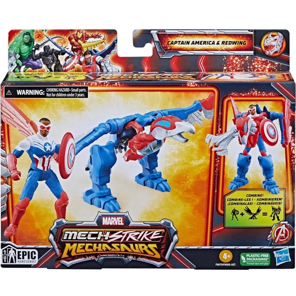 MARVEL MECH STRIKE MECHASAURS CAPTAIN AMERICA & REDWING 4" FIGURE - Picture 3 of 6